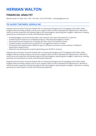 Simple cover letter template Prime ATS